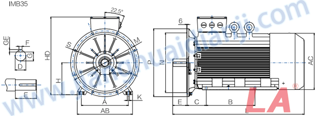 Y3系列低壓大功率三相異步電動機外形及安裝尺寸圖IMB35 - 六安江淮電機有限公司