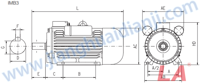 YL系列雙值電容單相異步電動機外形及安裝尺寸圖IMB3 - 六安江淮電機有限公司