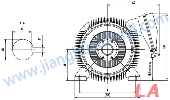 Y2系列緊湊型高壓三相異步電動(dòng)機(jī)外形及安裝尺寸圖 - 六安江淮電機(jī)有限公司