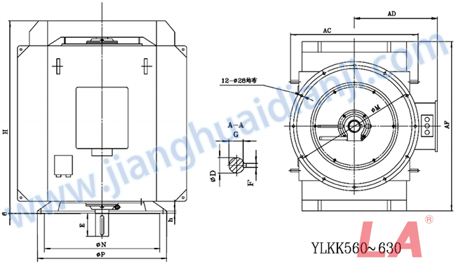 YLKK系列高壓立式三相異步電動機外形及安裝尺寸圖(YLS355-630 IP23 6KV) - 六安江淮電機有限公司